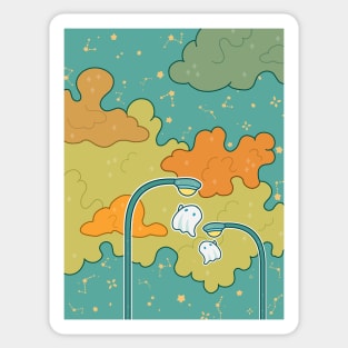 Two little ghosts play with street lights Sticker